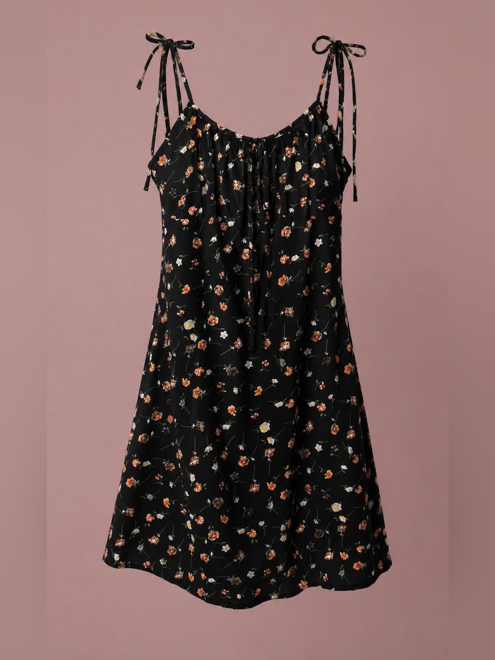 Black Floral Tie-Shoulder Camisole Dress